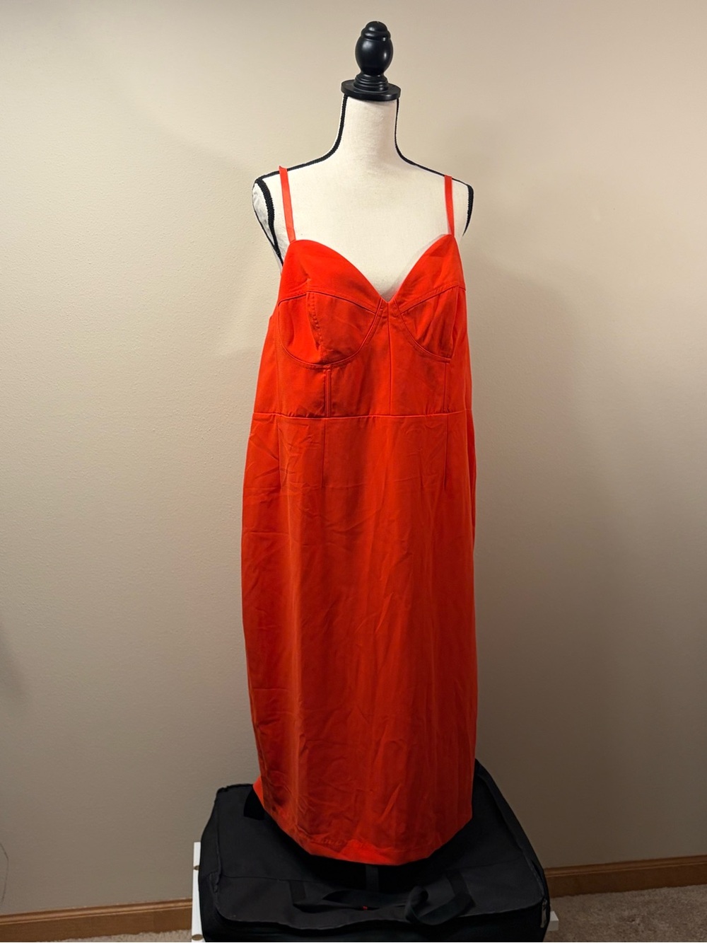 Sleek Red Satin Slip Dress with Bust Seams
